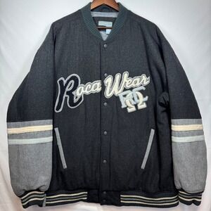 Rocawear Mens Wool Blend Varsity Letterman Bomber Jacket Gray‎ Black Sz 2XL